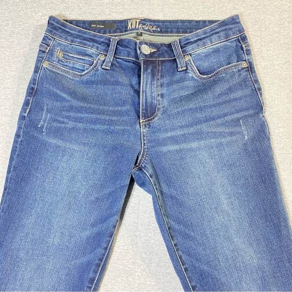 KUT from the Kloth Jeans Women 2 Blue Katy Boyfriend Distressed Mid Rise Stretch - Picture 3 of 13